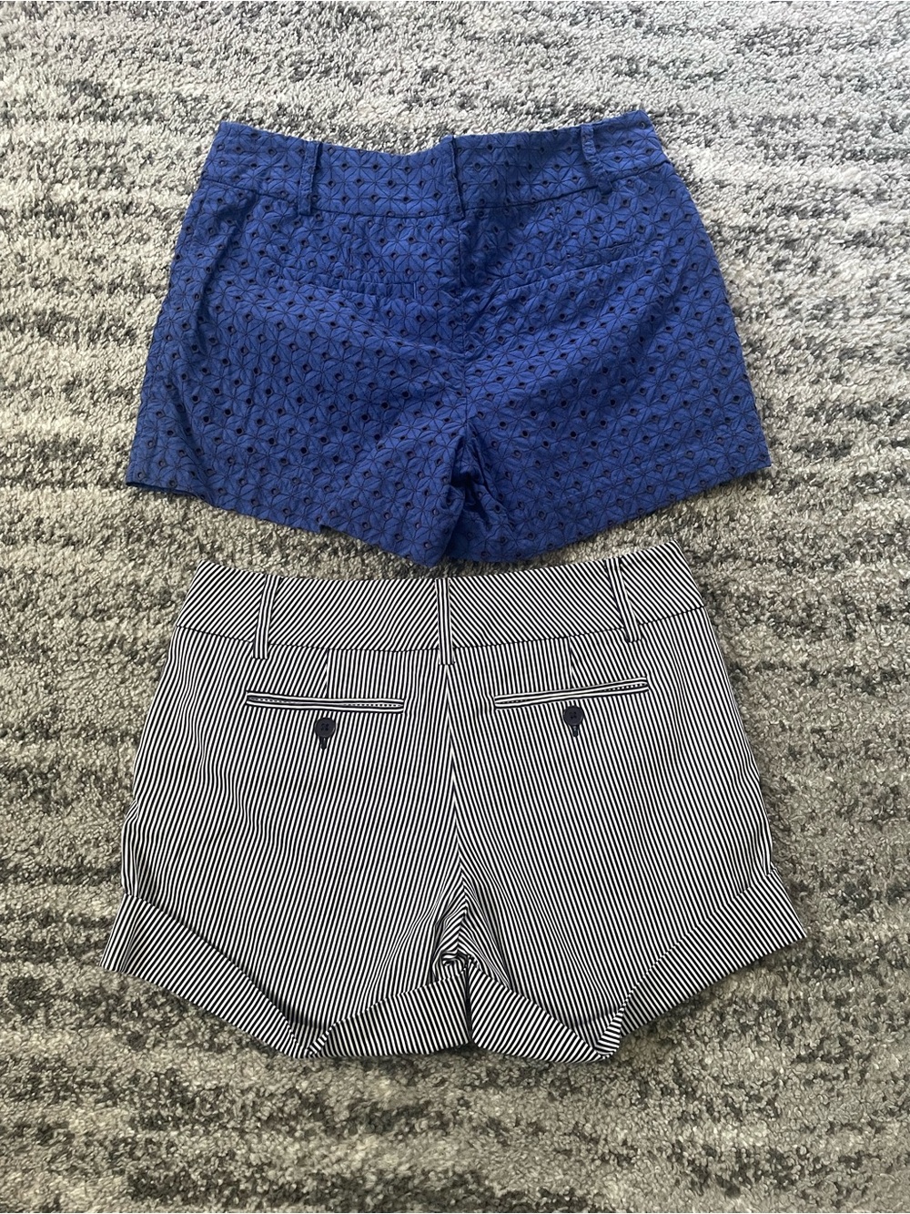 New York & Company Black-and-White Striped Short + LOFT Blue Eyelet Short BUNDLE - Picture 2 of 4